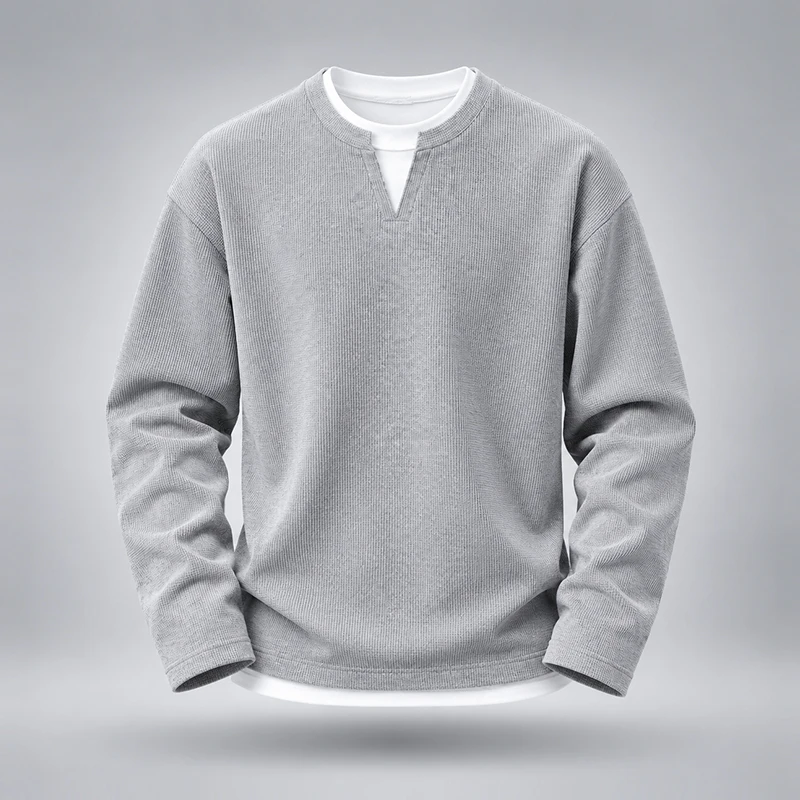 Undershirt Crew Neck - 남성용 투피스 스타일의 긴팔 티셔츠, V넥,