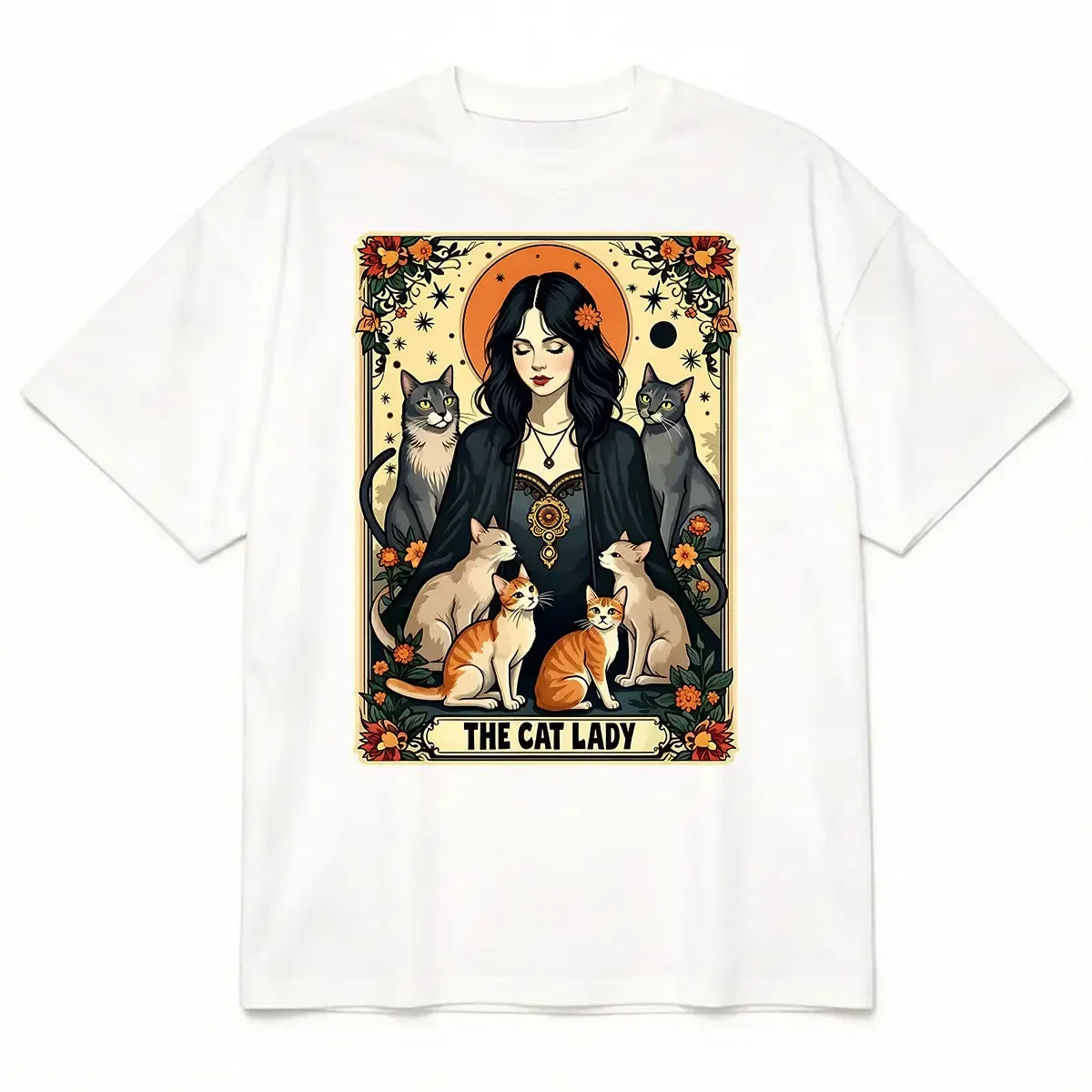남녀공용 고양이 애호가 타로 카드 티셔츠, 여성용 마녀 - Undershirt Crew Neck 리뷰 및 가격